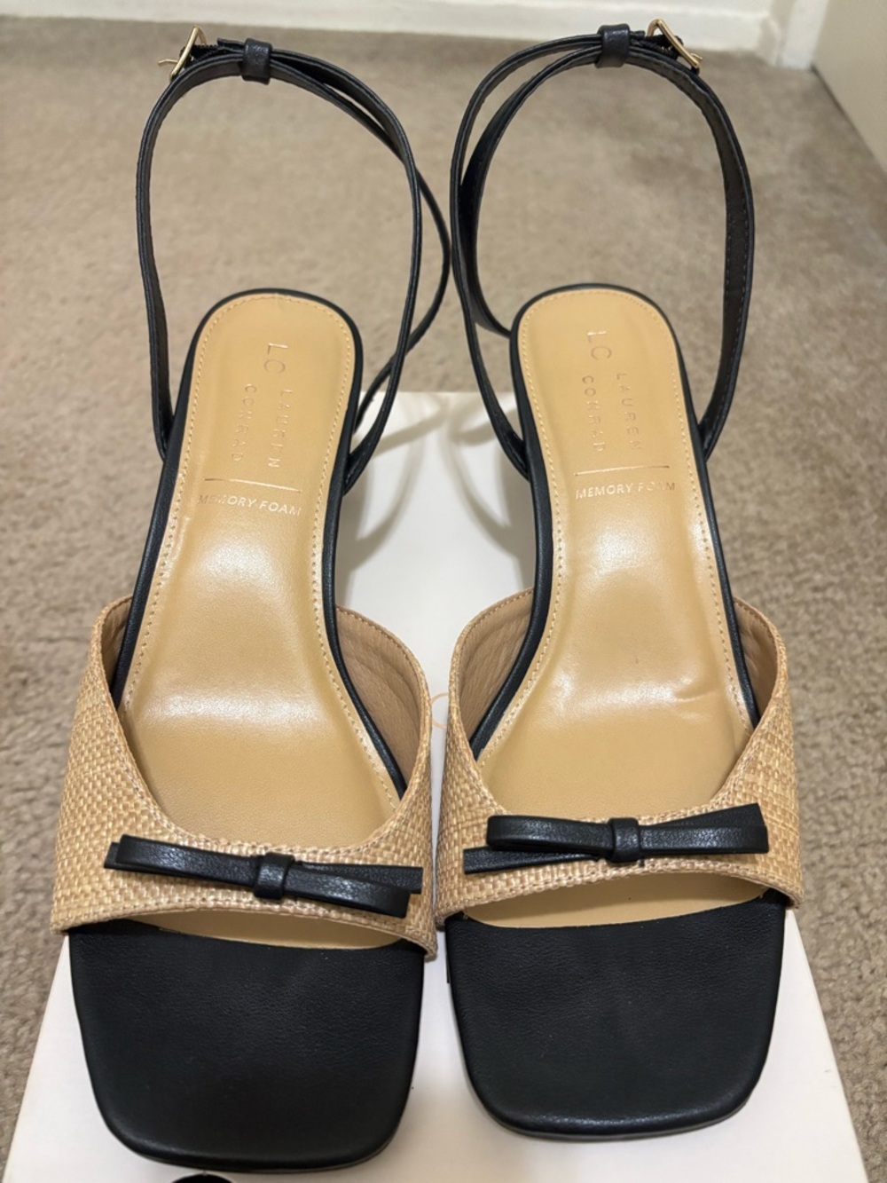 LC Lauren Conrad Black and Natural Slingback Sandals EUC Size 9.5 - Picture 2 of 5